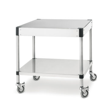 Caballetes desmontables de acero inox con ruedas y estante intermedio